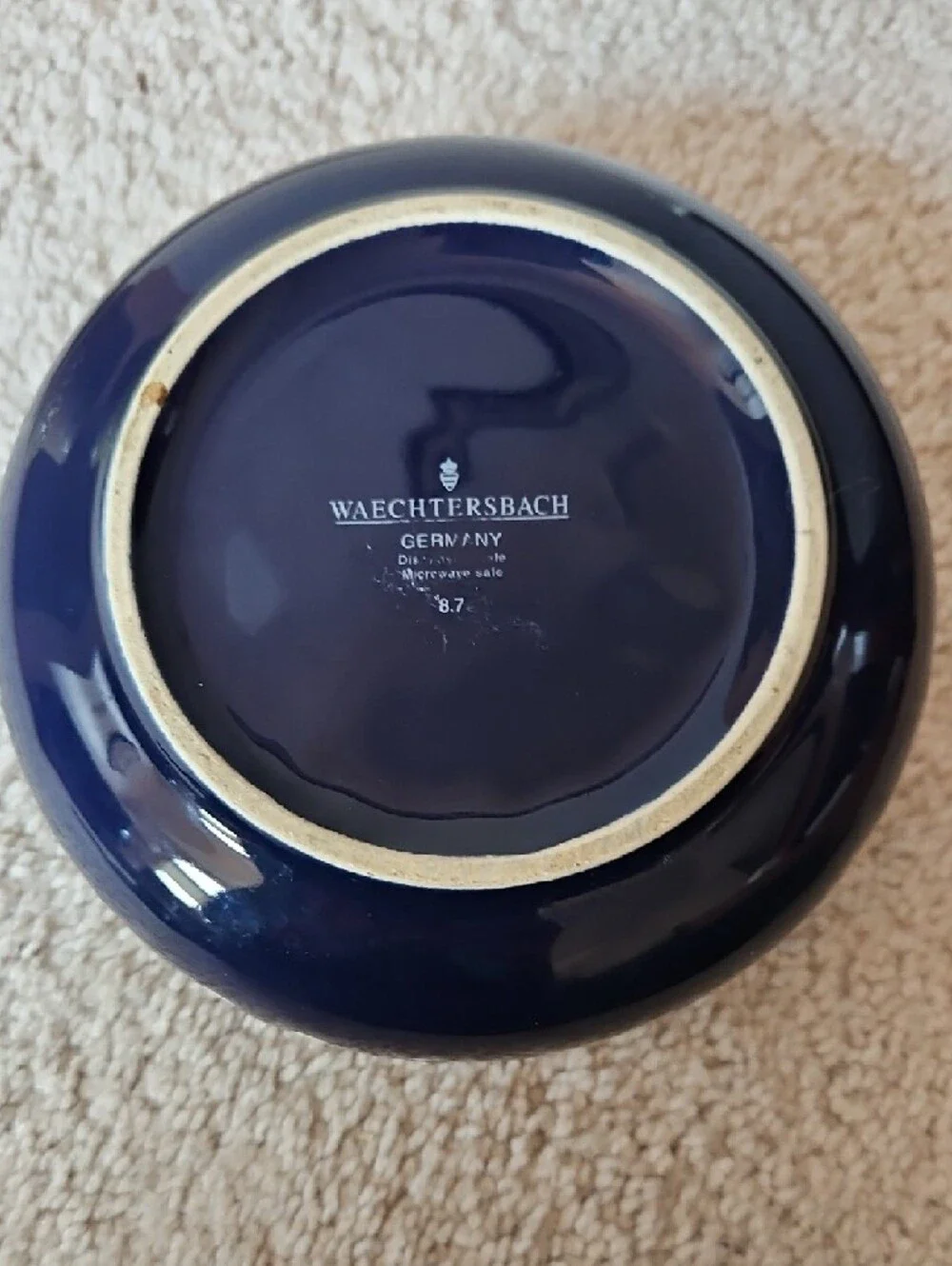 Ceramic Dog Bowl with White Paw & Bone Design - Dark Blue
